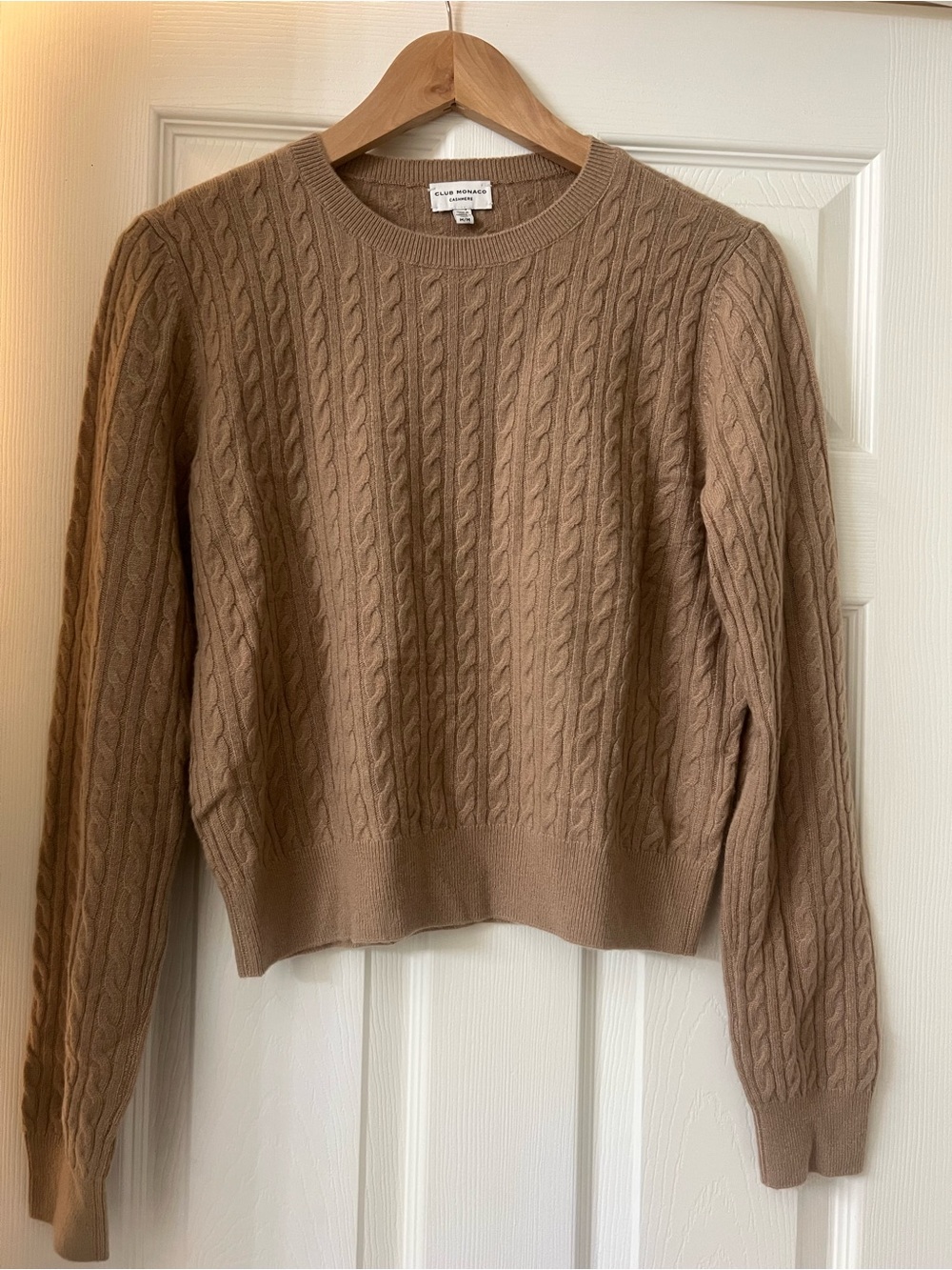 Club Monaco Cable-Knit Crewneck Sweater in Camel Brown